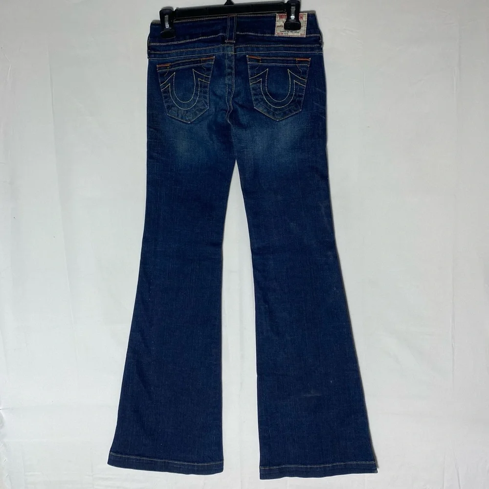 Vintage Y2K True Religion Heidi Dark Wash Ultra Low Rise  Flare Leg Jeans 25 - Picture 2 of 16